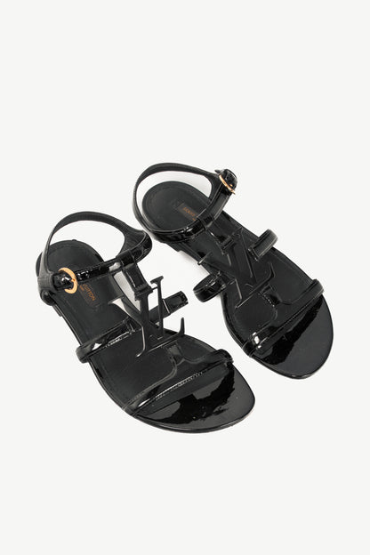 Louis Vuitton Black Patent Leather LV Flat Sandals