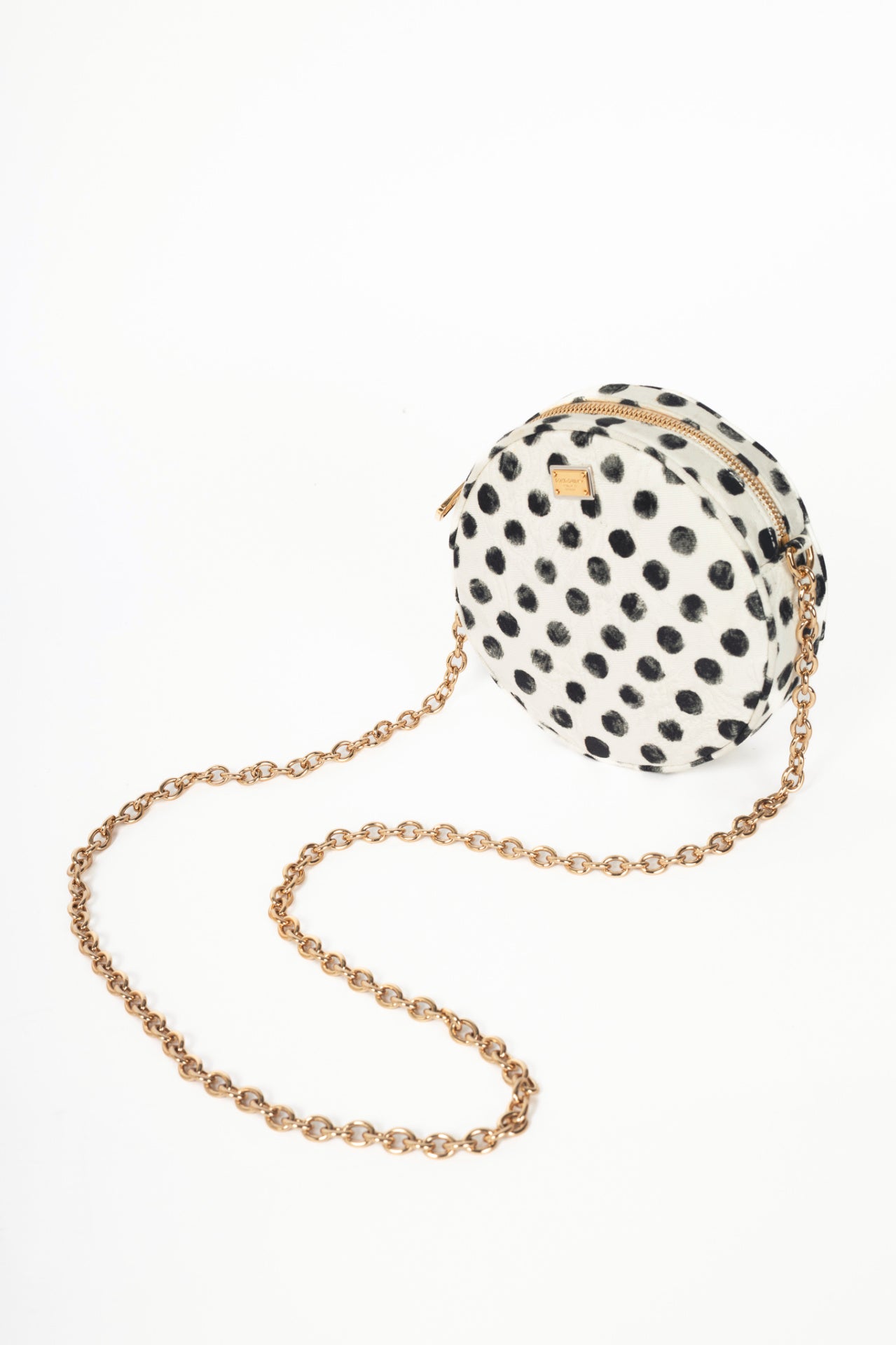 Dolce & Gabbana Glam Black & White Polka-Dot Circle Bag