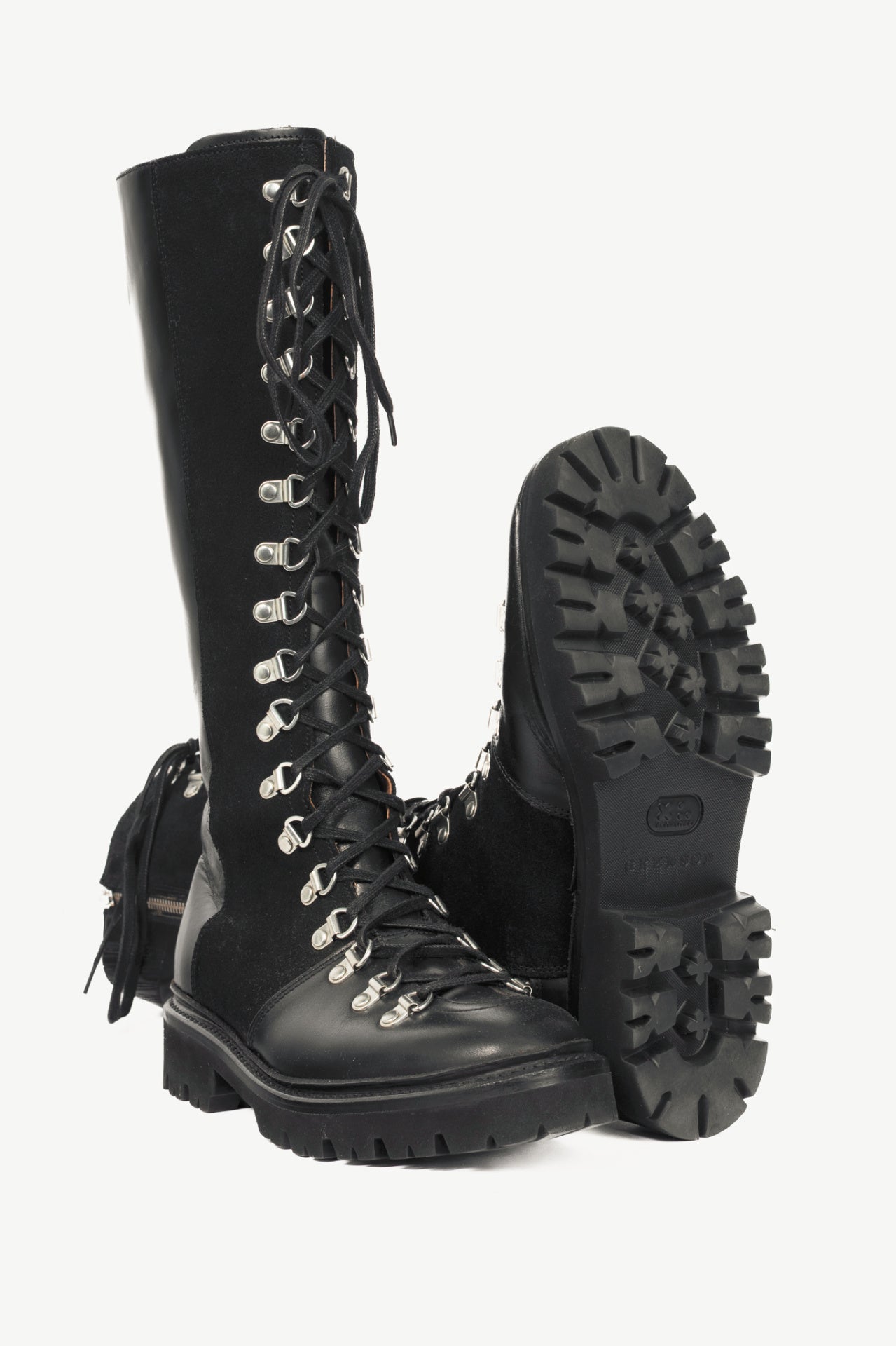 Grenson Nanette Black Colorado Leather & Suede Lace-Up Hi Boots