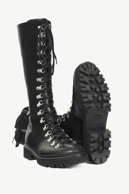 Grenson Nanette Black Colorado Leather & Suede Lace-Up Hi Boots