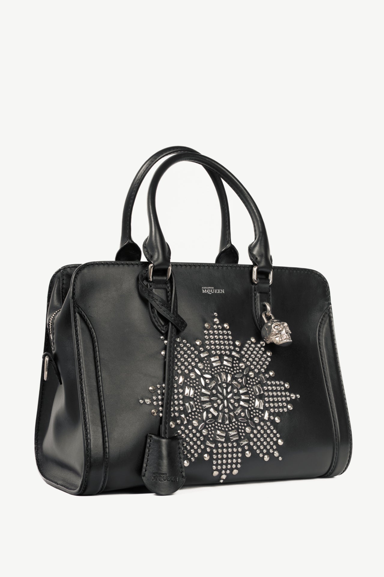 Alexander McQueen Medium Padlock Black Leather Studded Tote