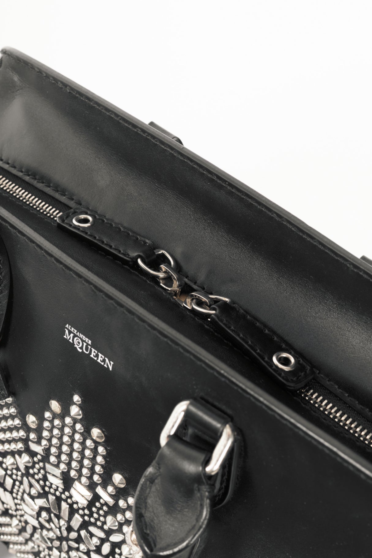 Alexander McQueen Medium Padlock Black Leather Studded Tote