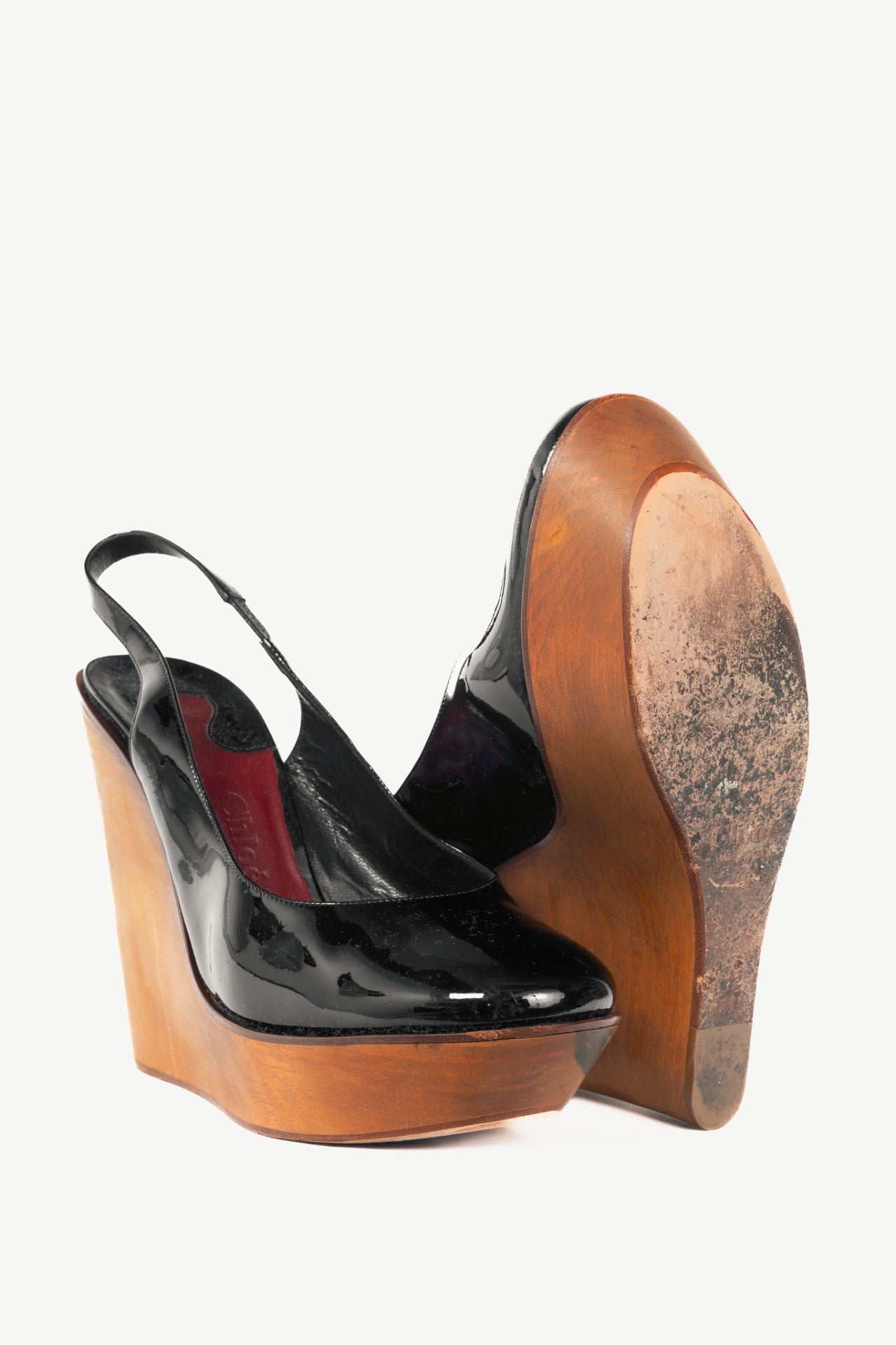 Chloe Scintilla Nero Patent Slingback Wedges