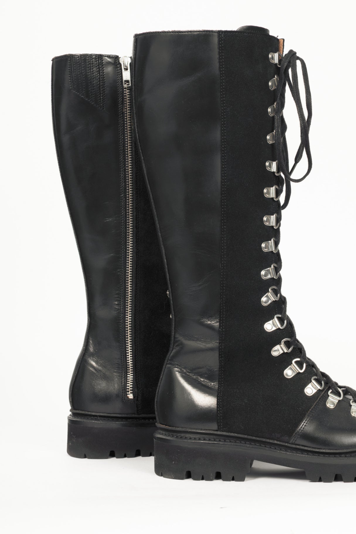 Grenson Nanette Black Colorado Leather & Suede Lace-Up Hi Boots