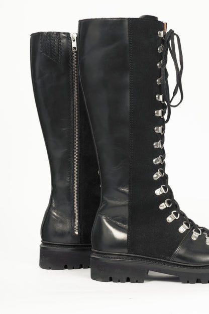 Grenson Nanette Black Colorado Leather & Suede Lace-Up Hi Boots
