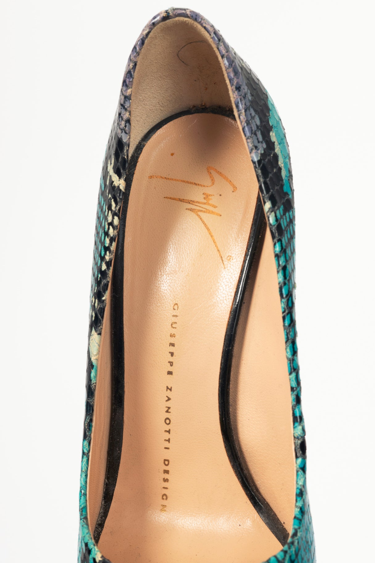Giuseppe Zanotti Six 100 Blue Snake-Embossed Peep-Toe Pumps