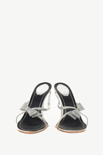 Rene Caovilla Silver Rhinestone Bow Mule Sandals