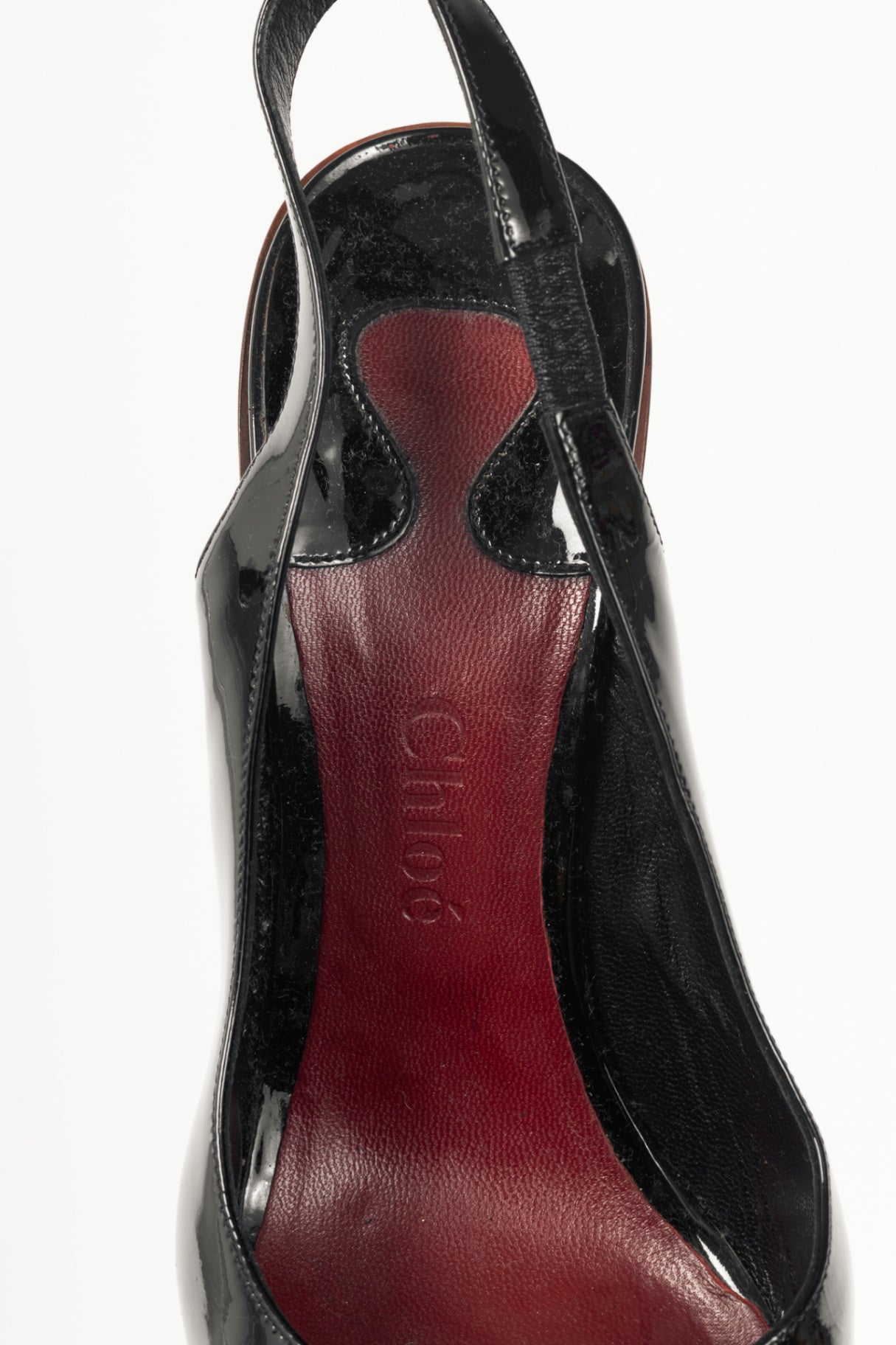 Chloe Scintilla Nero Patent Slingback Wedges