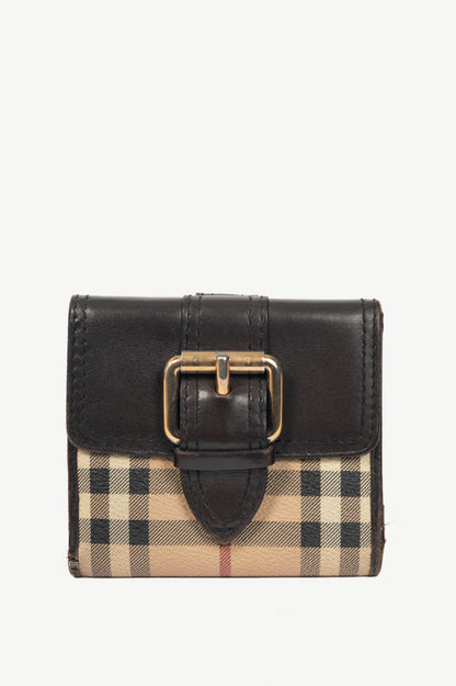 Burberry Credcoin "Chocolate" Haymarket Check Leather-Trim Wallet 
