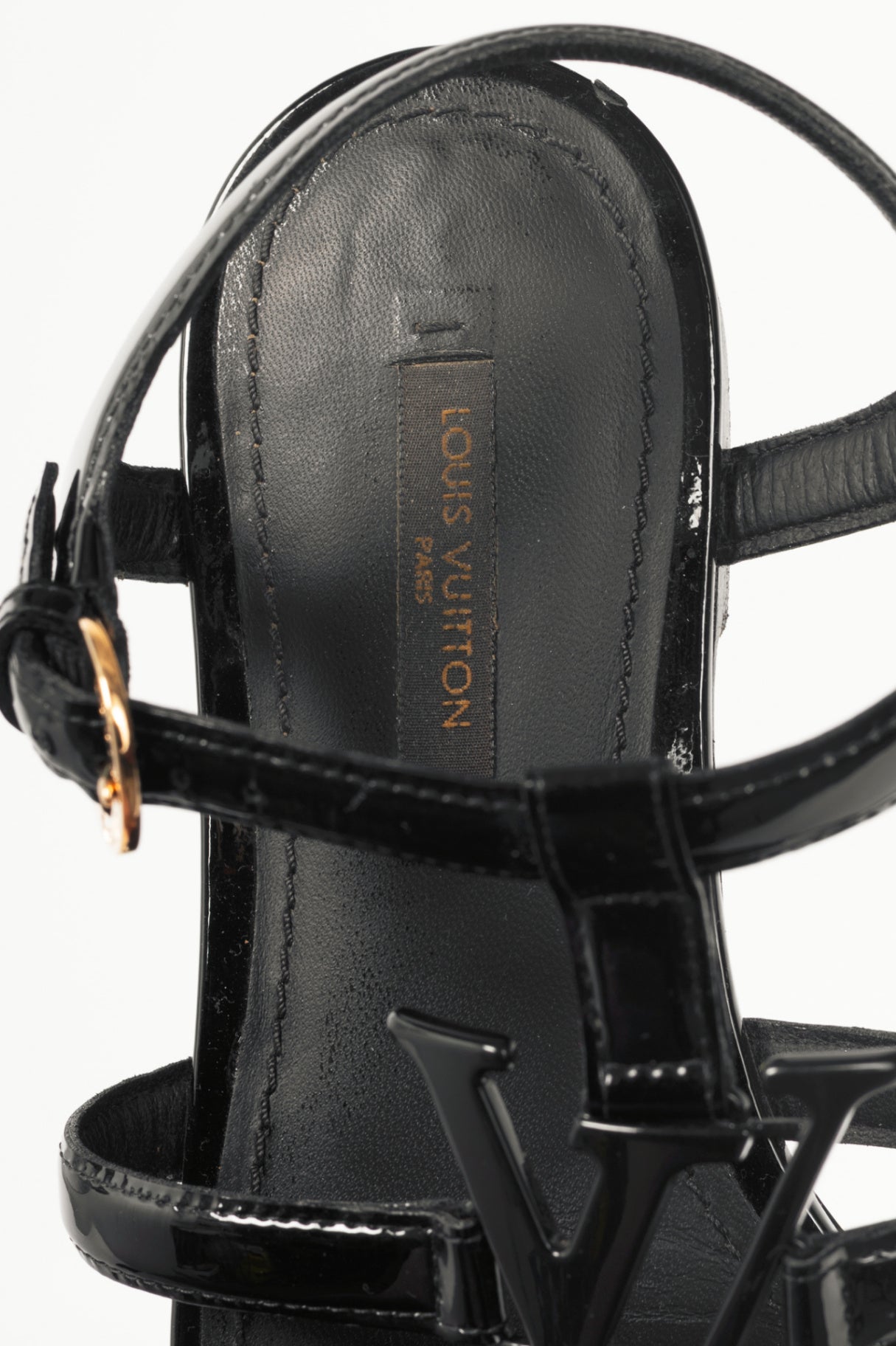 Louis Vuitton Black Patent Leather LV Flat Sandals