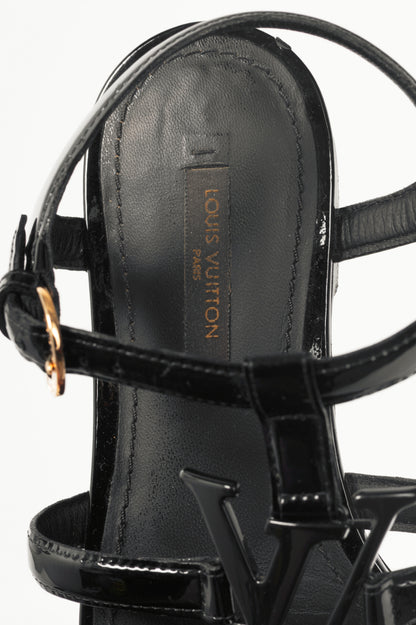 Louis Vuitton Black Patent Leather LV Flat Sandals