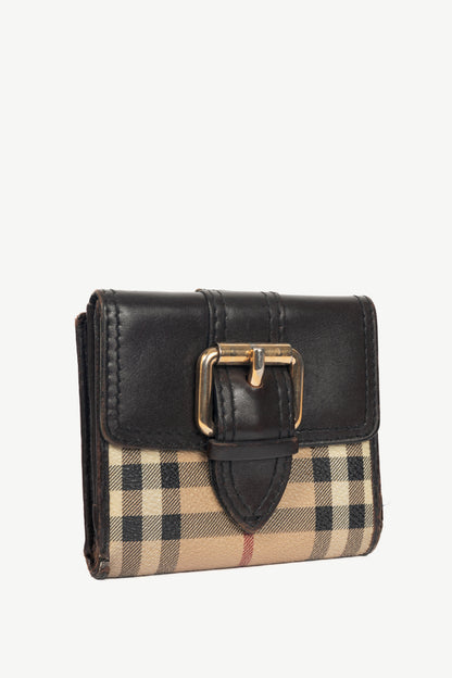 Burberry Credcoin "Chocolate" Haymarket Check Leather-Trim Wallet 