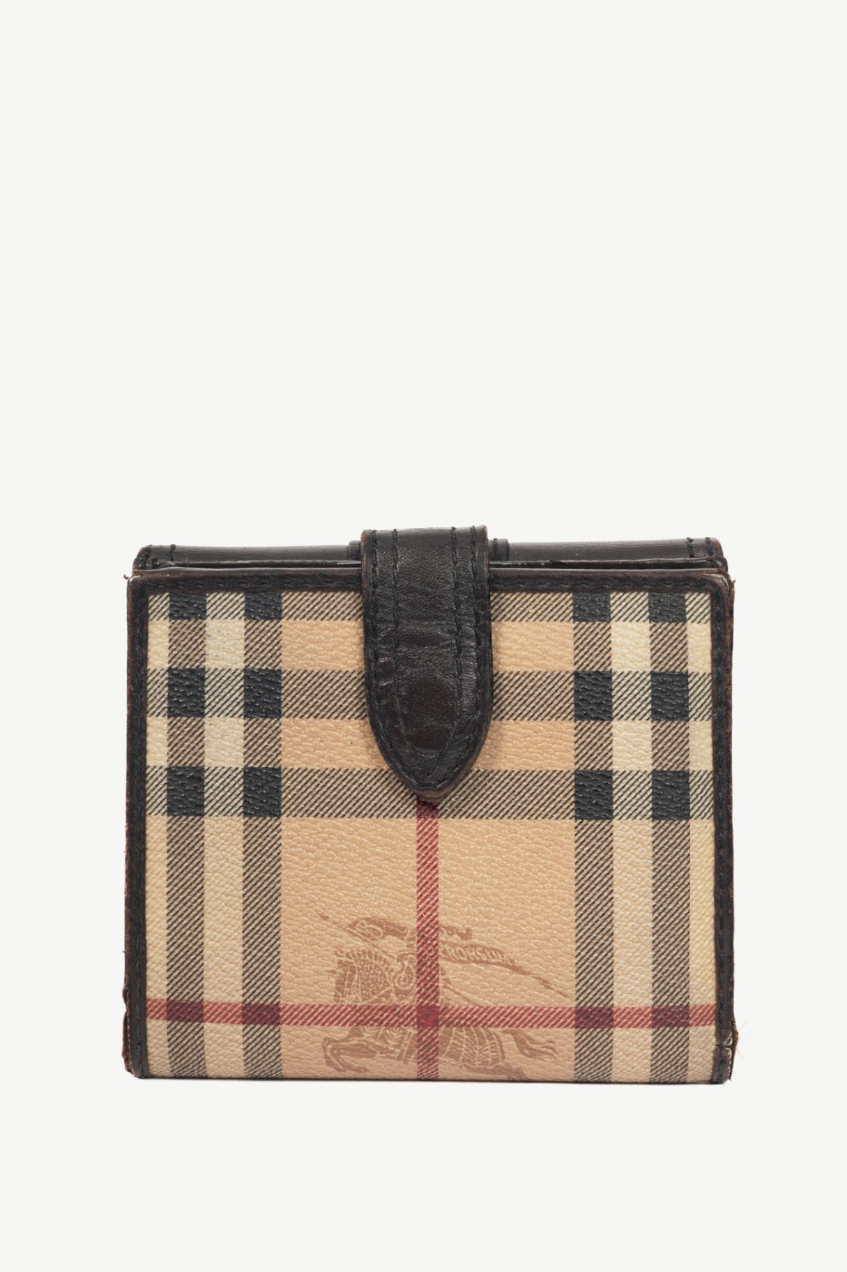 Burberry Credcoin "Chocolate" Haymarket Check Leather-Trim Wallet 