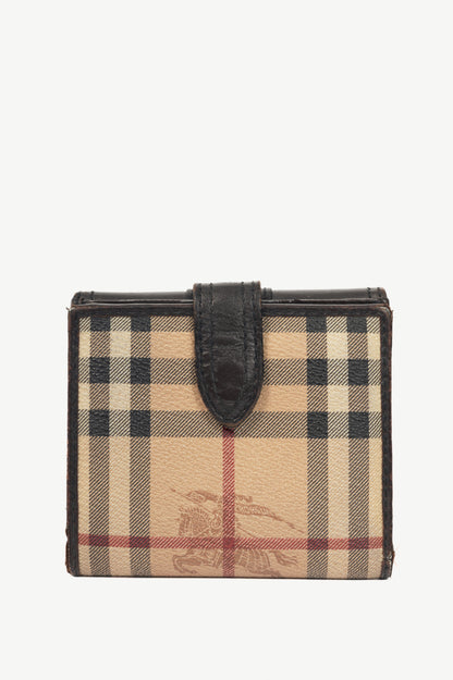 Burberry Credcoin "Chocolate" Haymarket Check Leather-Trim Wallet 