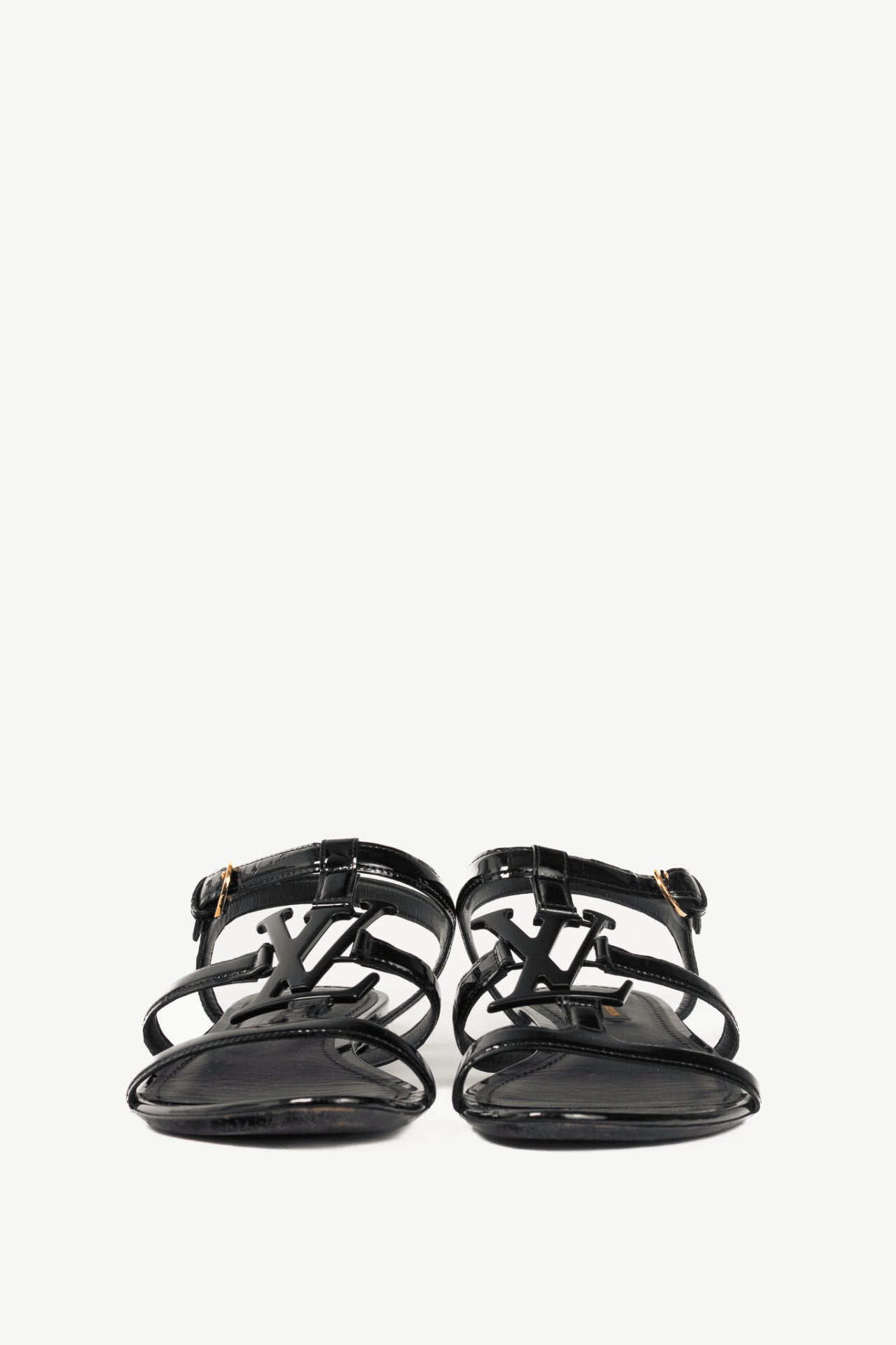 Louis Vuitton Black Patent Leather LV Flat Sandals