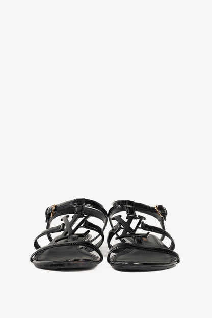 Louis Vuitton Black Patent Leather LV Flat Sandals