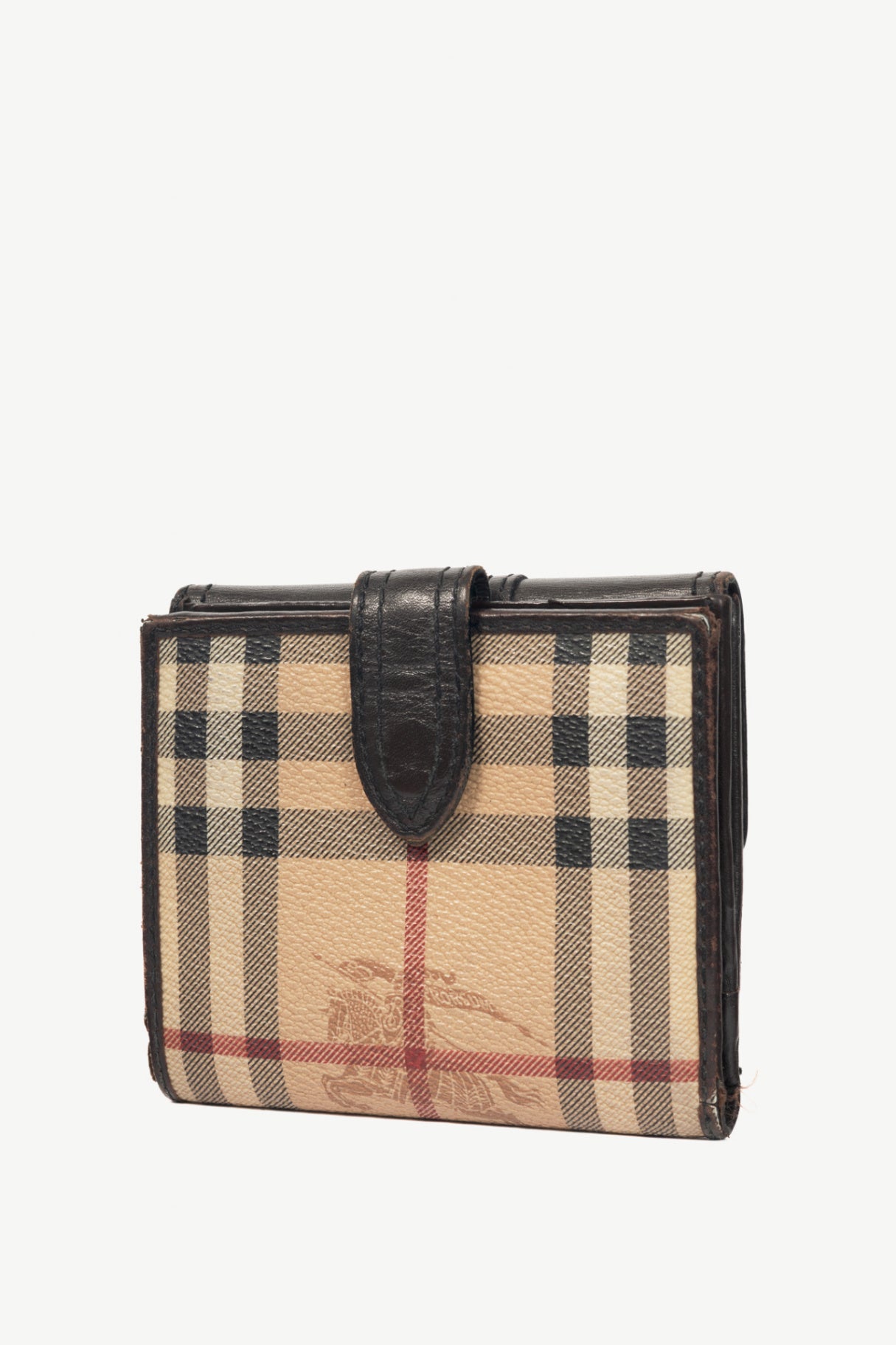 Burberry Credcoin "Chocolate" Haymarket Check Leather-Trim Wallet 