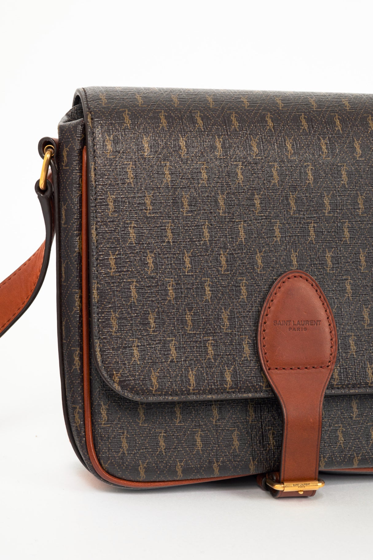 Saint Laurent YSL Chocolate, Khaki & Brown Monogramme Satchel
