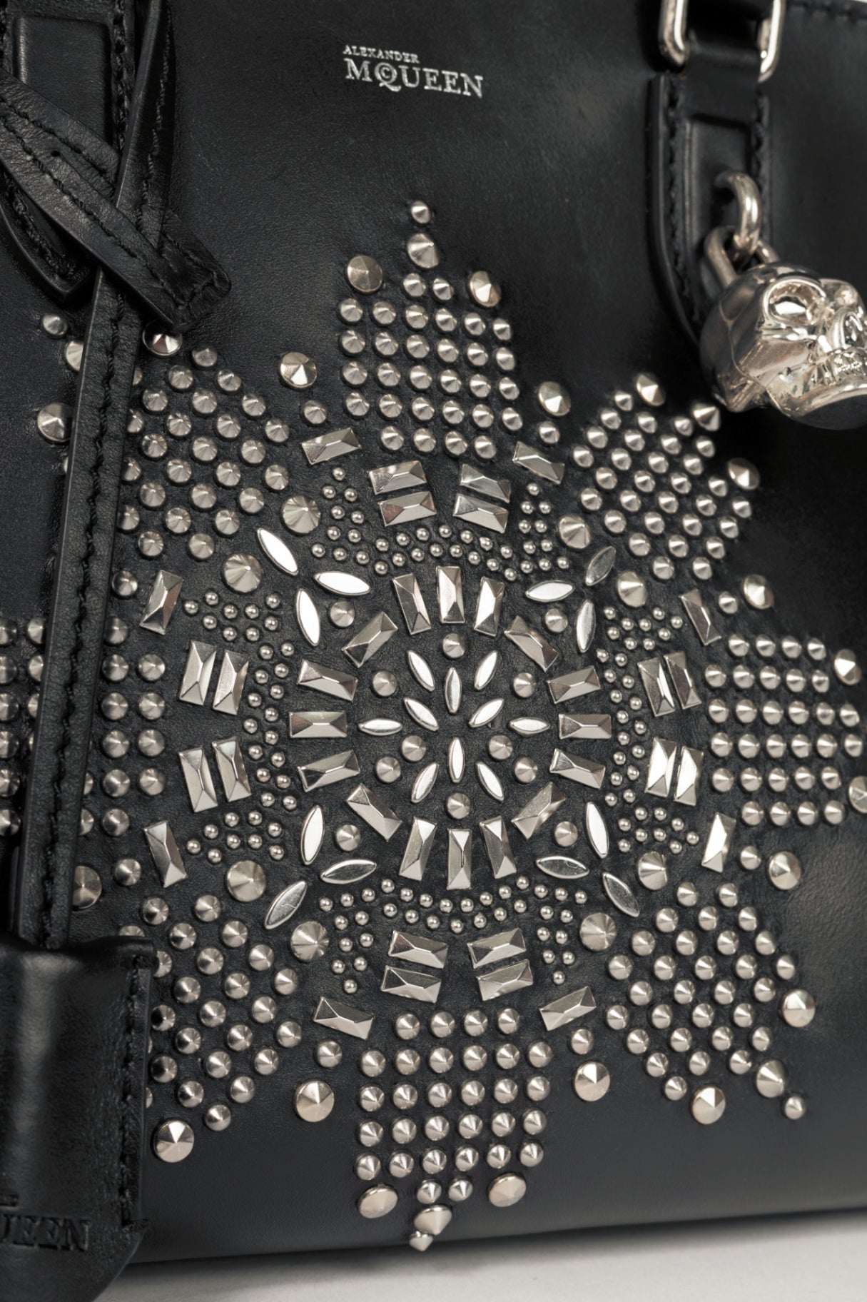 Alexander McQueen Medium Padlock Black Leather Studded Tote