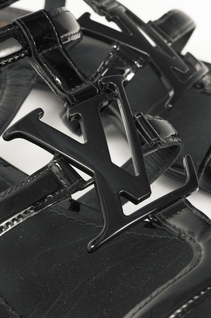 Louis Vuitton Black Patent Leather LV Flat Sandals