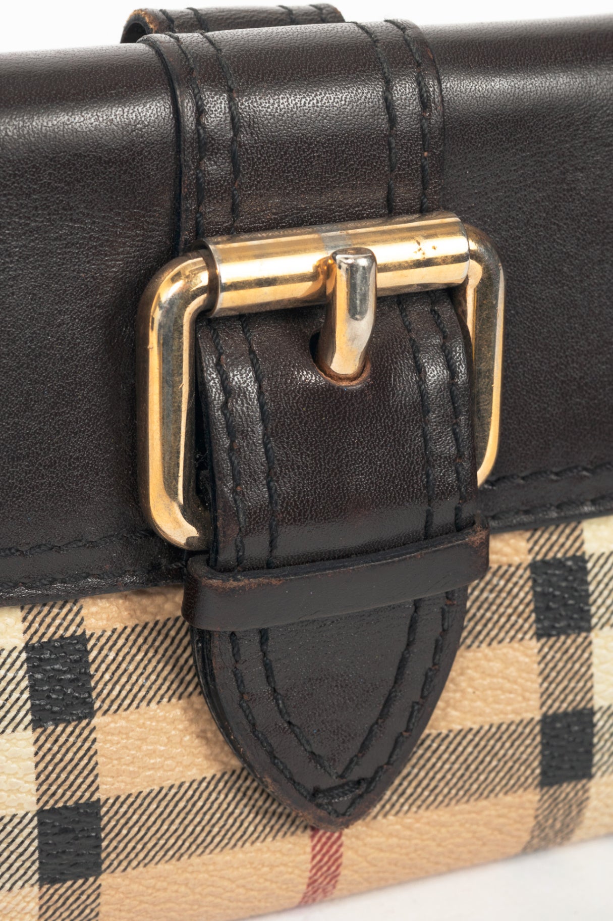Burberry Credcoin "Chocolate" Haymarket Check Leather-Trim Wallet 