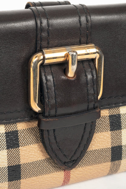 Burberry Credcoin "Chocolate" Haymarket Check Leather-Trim Wallet 