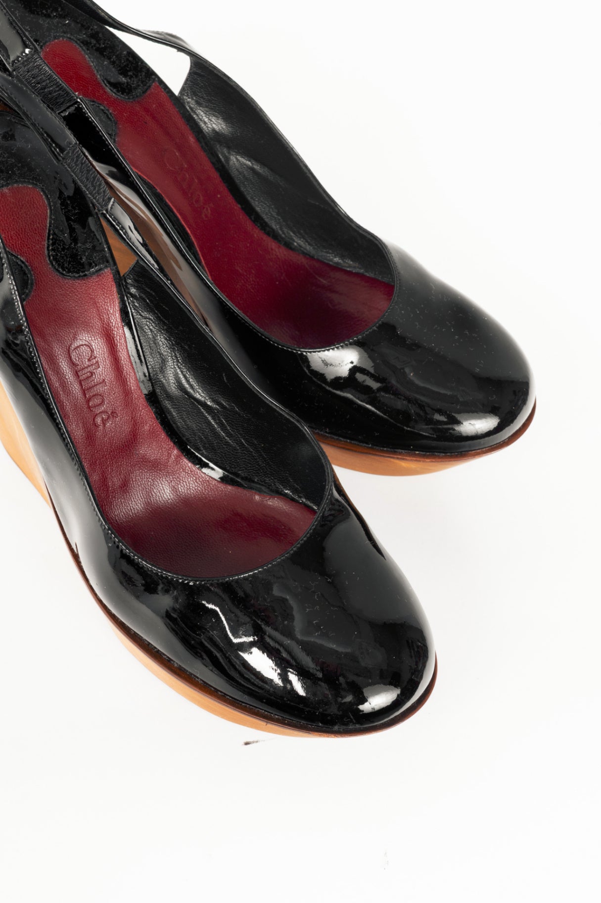 Chloe Scintilla Nero Patent Slingback Wedges