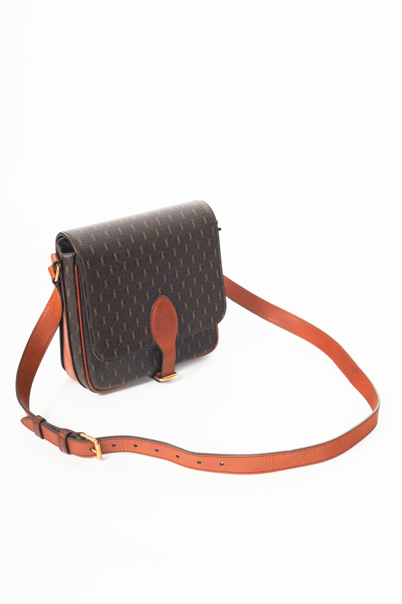 Saint Laurent YSL Chocolate, Khaki & Brown Monogramme Satchel