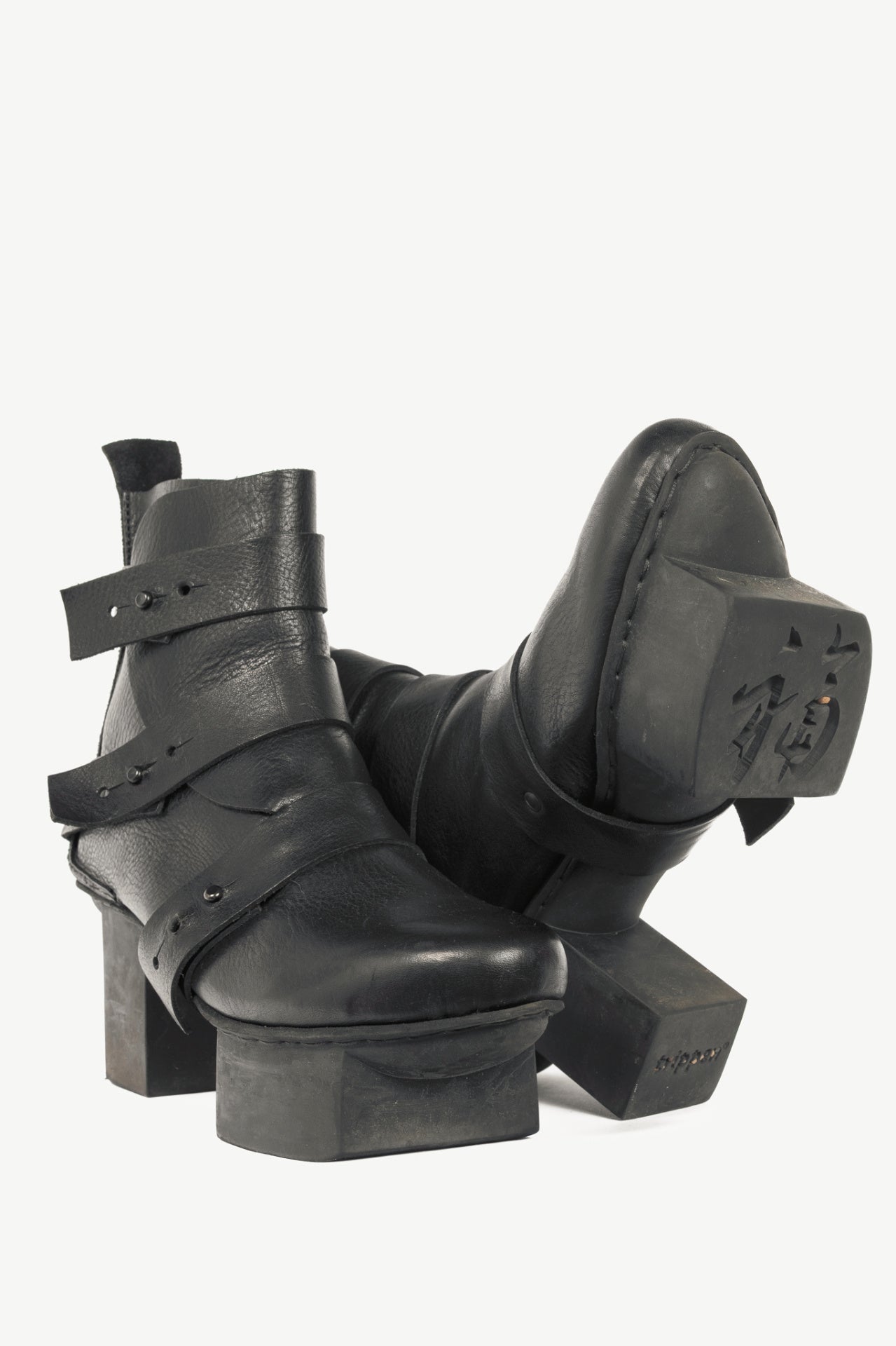 Trippen Free Black Strappy Geta Ankle Boots