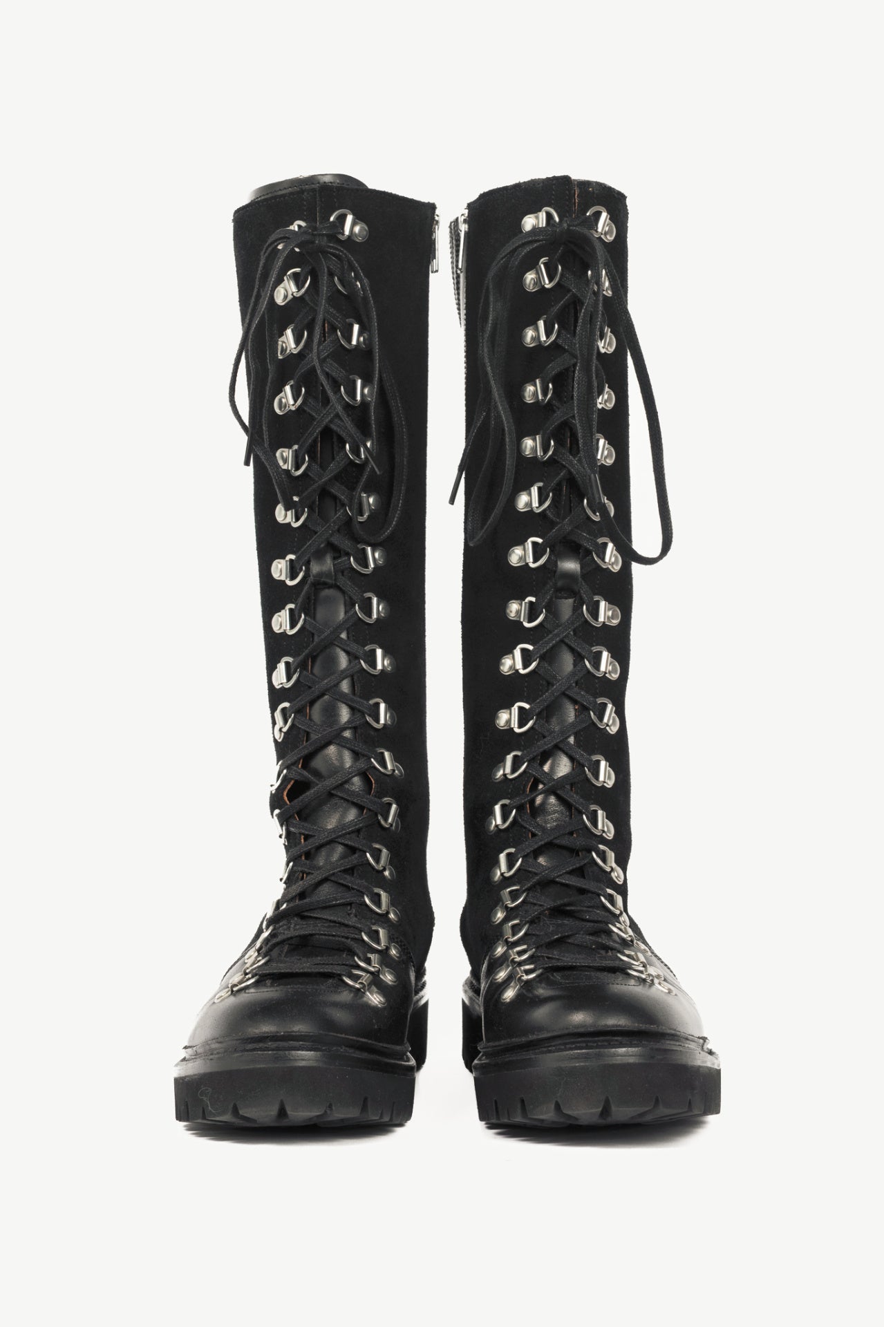 Grenson Nanette Black Colorado Leather & Suede Lace-Up Hi Boots