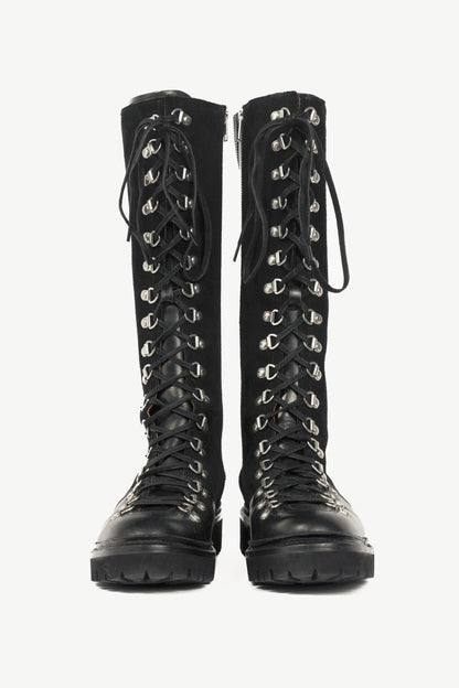 Grenson Nanette Black Colorado Leather & Suede Lace-Up Hi Boots