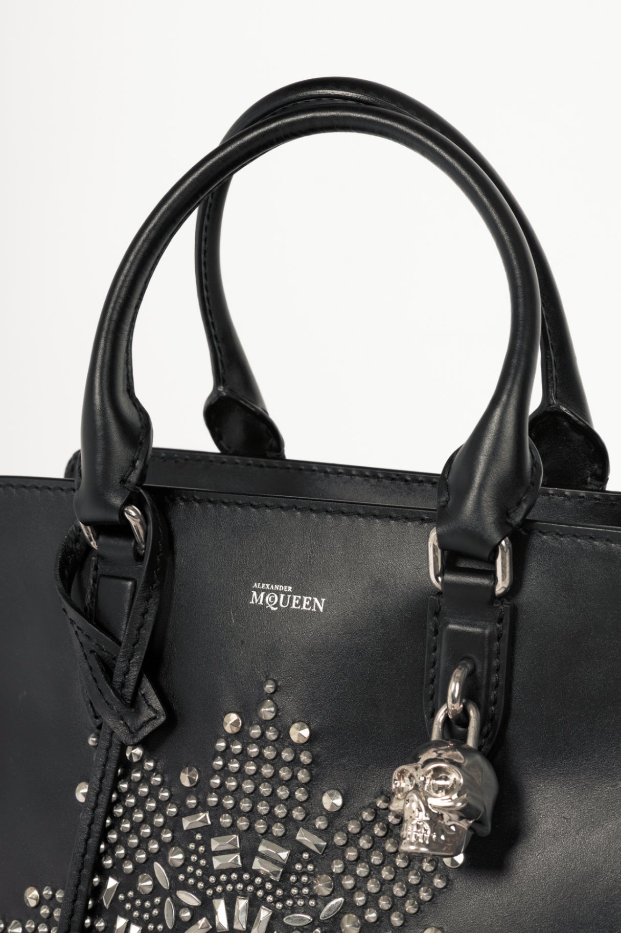 Alexander McQueen Medium Padlock Black Leather Studded Tote