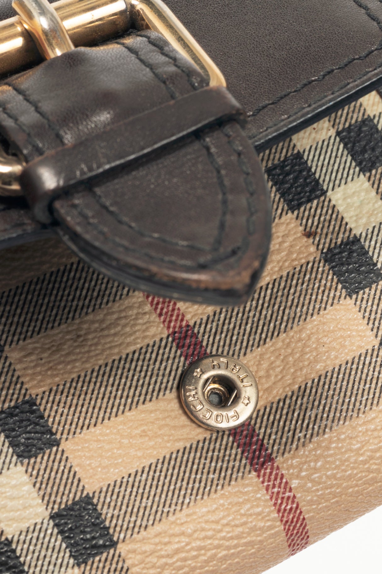 Burberry Credcoin "Chocolate" Haymarket Check Leather-Trim Wallet 