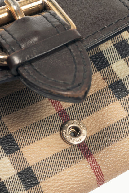 Burberry Credcoin "Chocolate" Haymarket Check Leather-Trim Wallet 