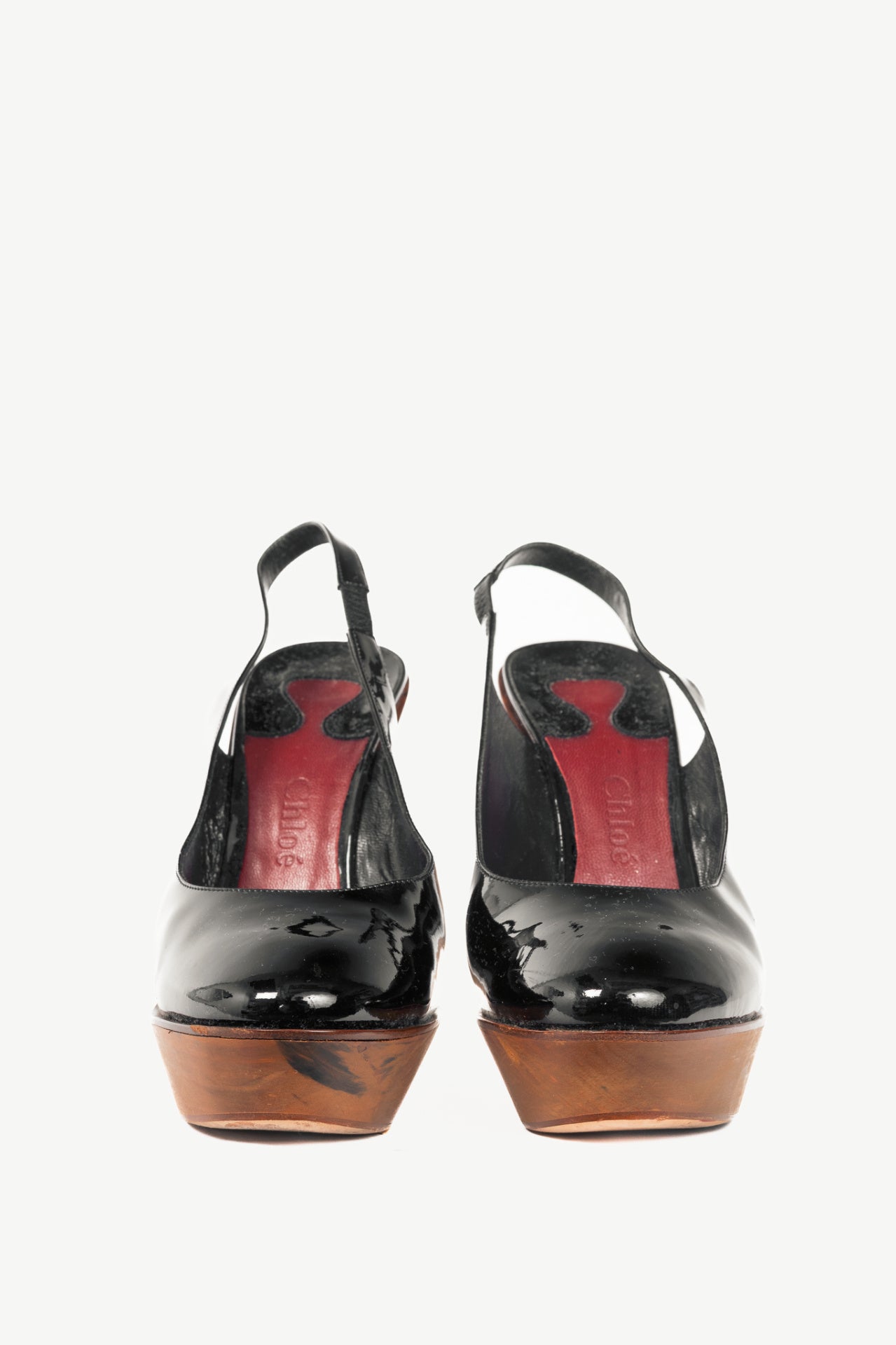 Chloe Scintilla Nero Patent Slingback Wedges
