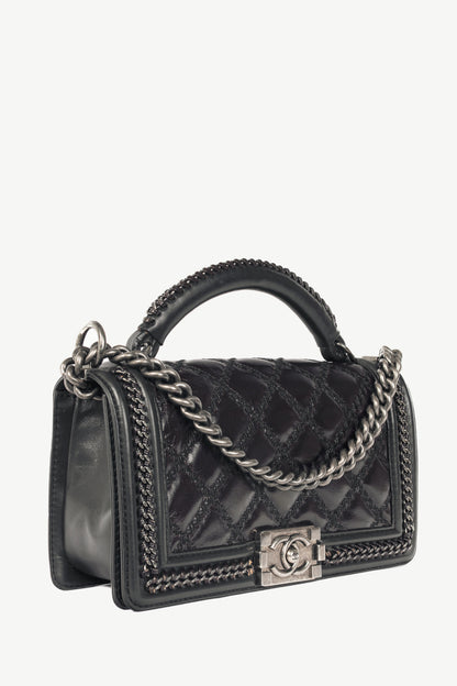 Chanel Medium Boy Brown & Black Quilted Leather Whipstitch Flap Bag
