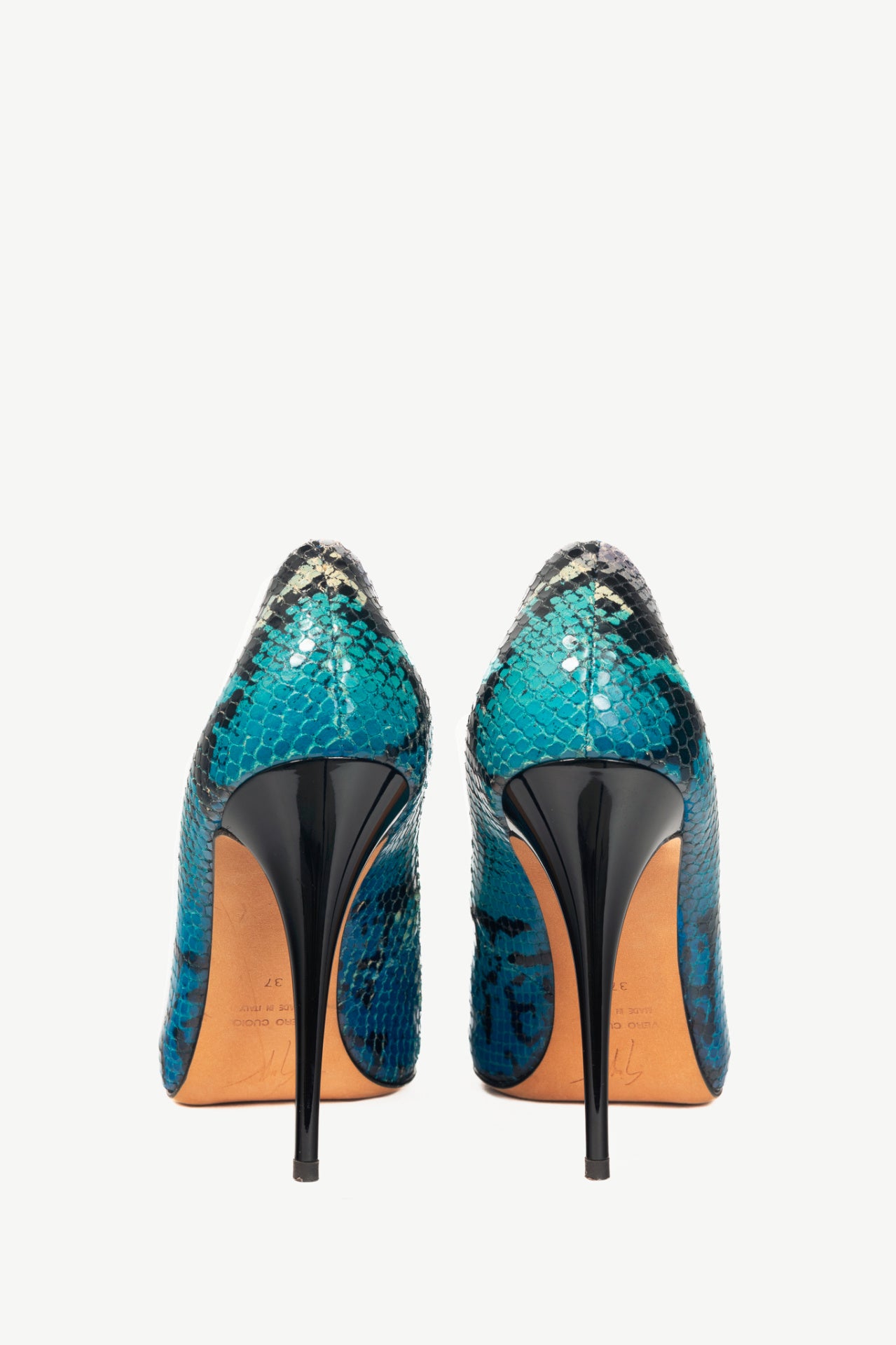 Giuseppe Zanotti Six 100 Blue Snake-Embossed Peep-Toe Pumps