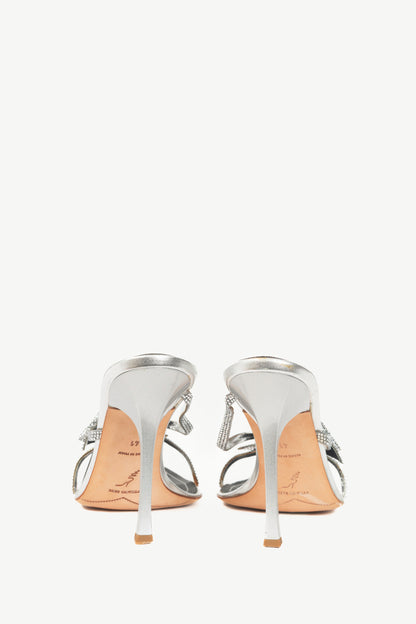 Rene Caovilla Silver Rhinestone Bow Mule Sandals