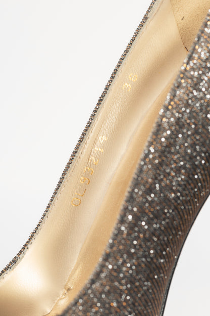 Stuart Weitzman Bowover Pyrite Nocturn Sparkly Bow Peep-Toe Pumps