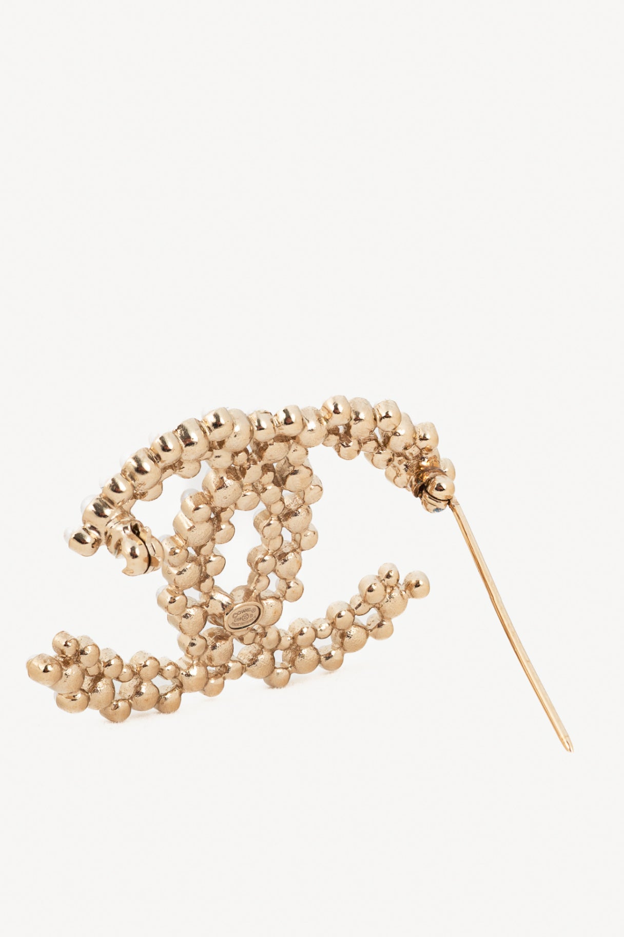 Chanel 19B Gold-Tone Faux-Pearl & Crystal-Embellished CC Brooch