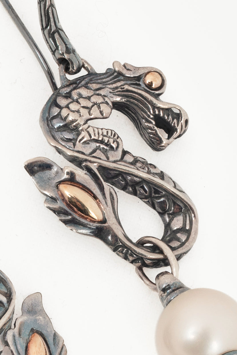 John Hardy Naga Sterling Silver Dragon Pearl Earrings