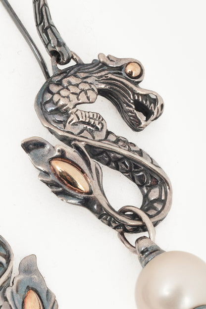 John Hardy Naga Sterling Silver Dragon Pearl Earrings