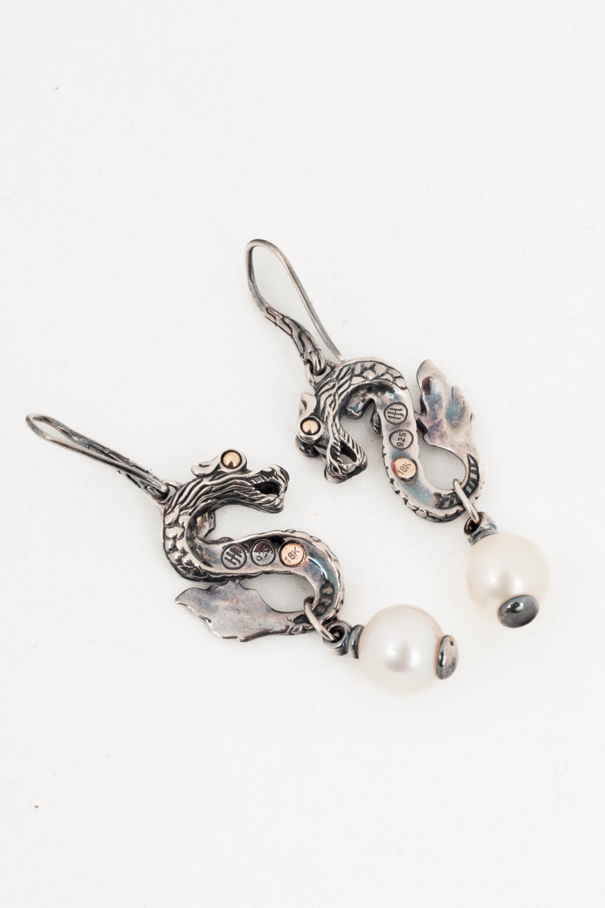 John Hardy Naga Sterling Silver Dragon Pearl Earrings