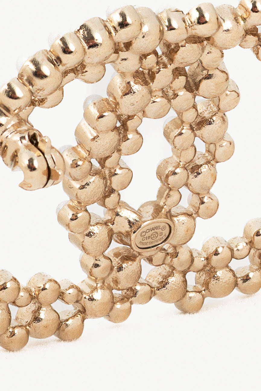 Chanel 19B Gold-Tone Faux-Pearl & Crystal-Embellished CC Brooch