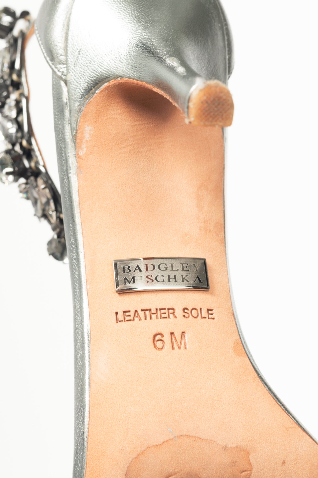 Badgley Mischka Clark Silver Embellished Leather Sandals