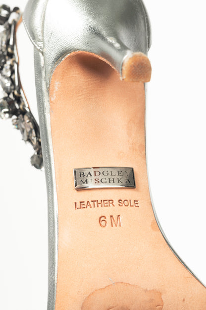 Badgley Mischka Clark Silver Embellished Leather Sandals
