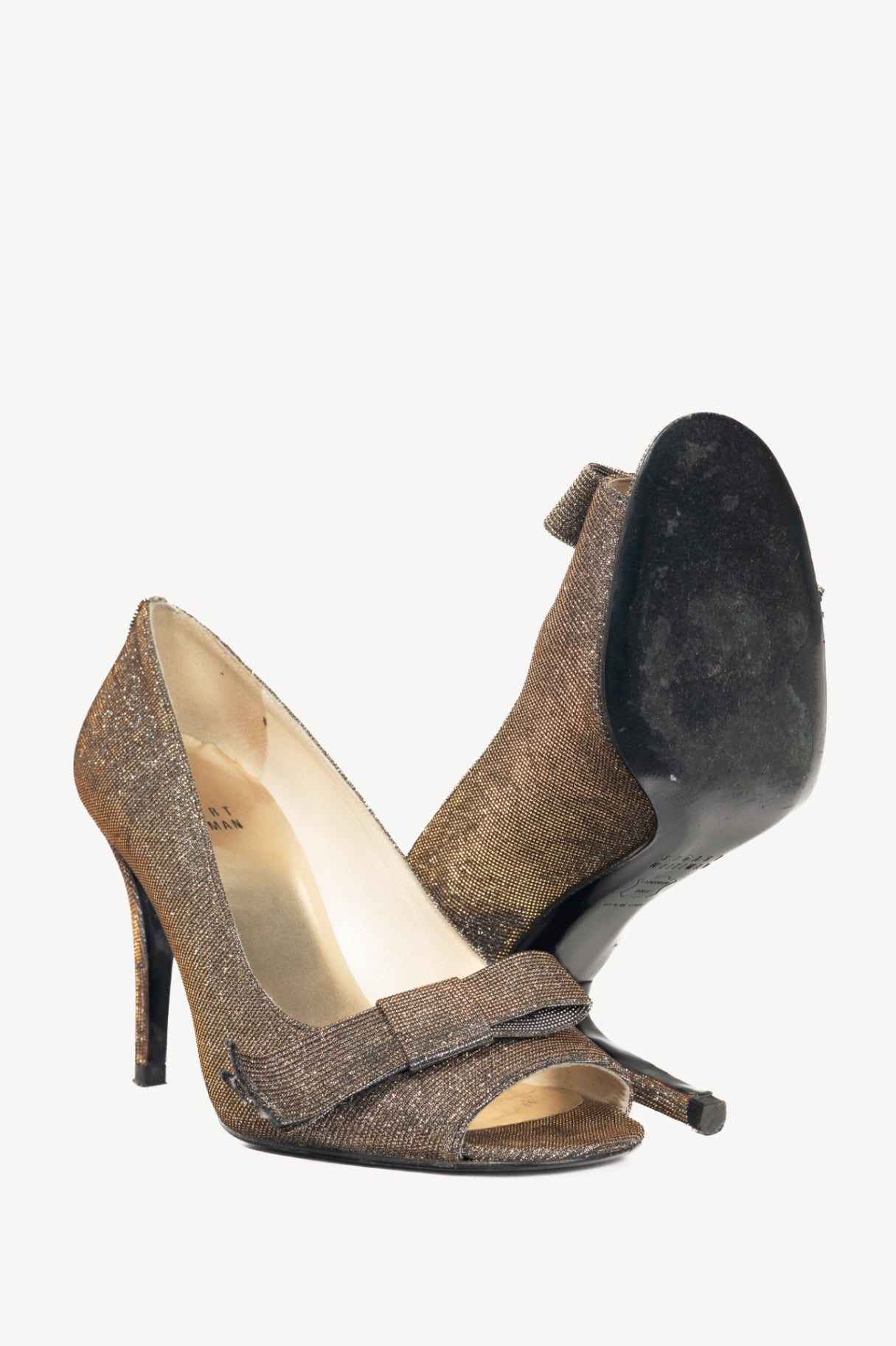 Stuart Weitzman Bowover Pyrite Nocturn Sparkly Bow Peep-Toe Pumps