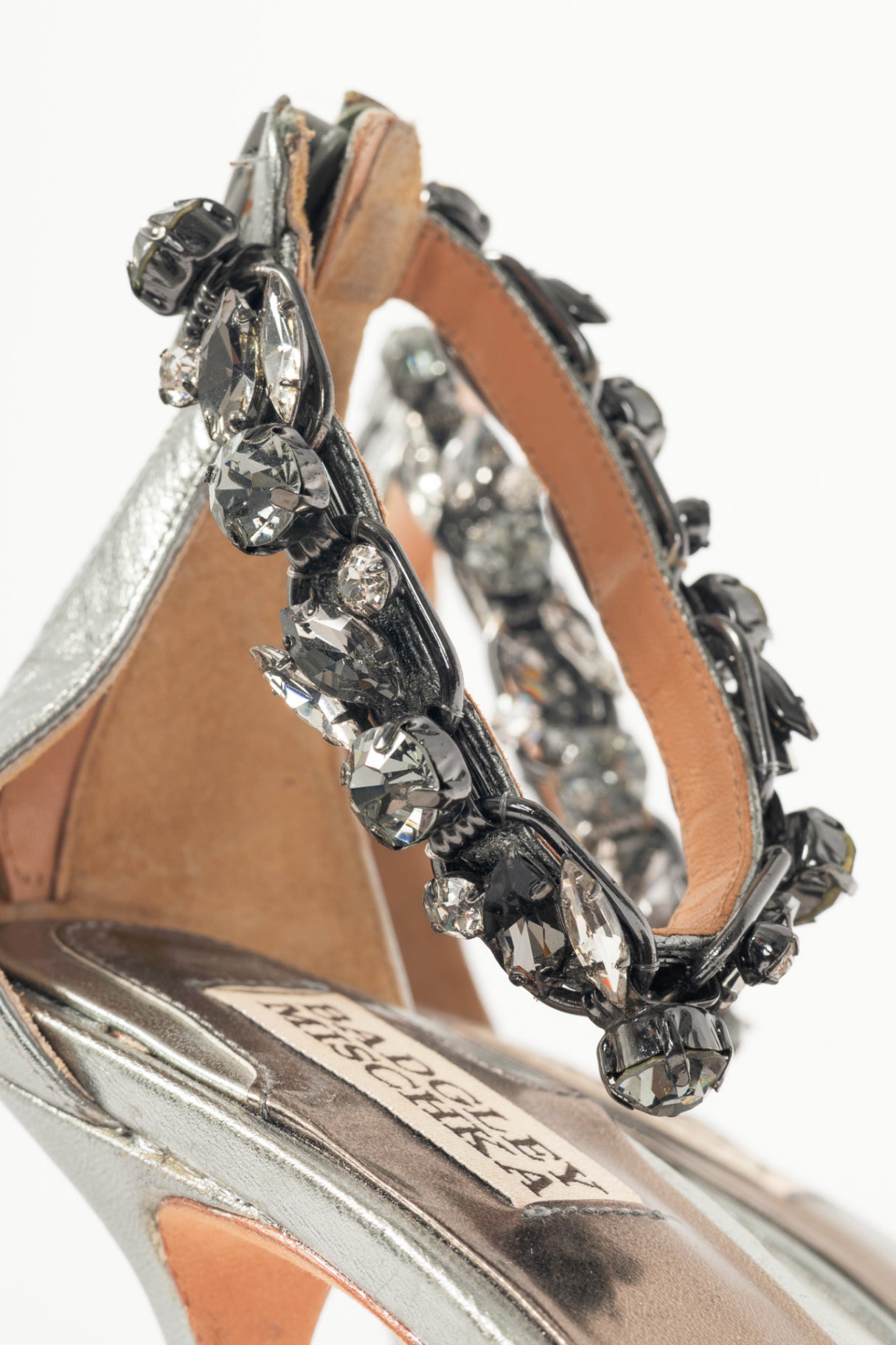 Badgley Mischka Clark Silver Embellished Leather Sandals