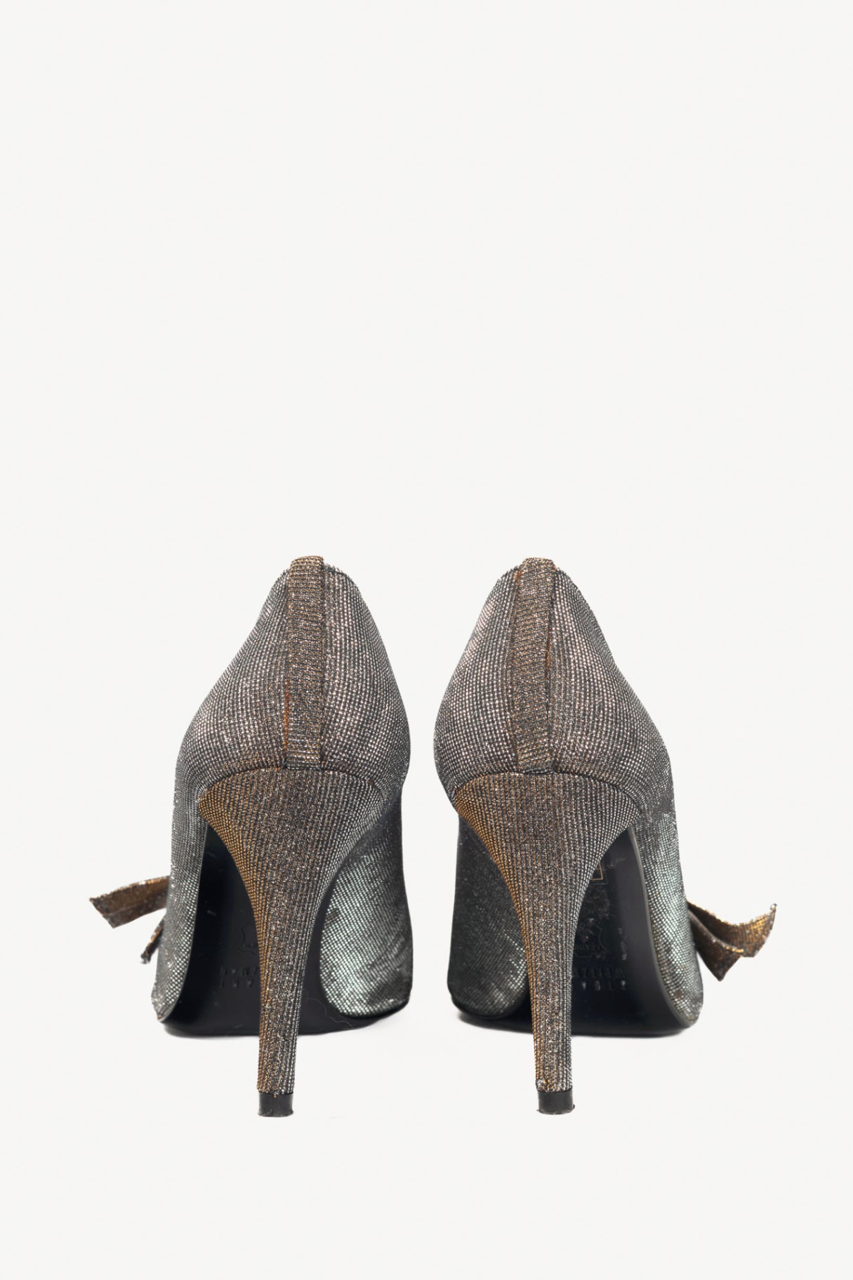 Stuart Weitzman Bowover Pyrite Nocturn Sparkly Bow Peep-Toe Pumps