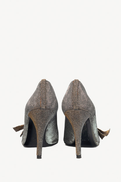 Stuart Weitzman Bowover Pyrite Nocturn Sparkly Bow Peep-Toe Pumps